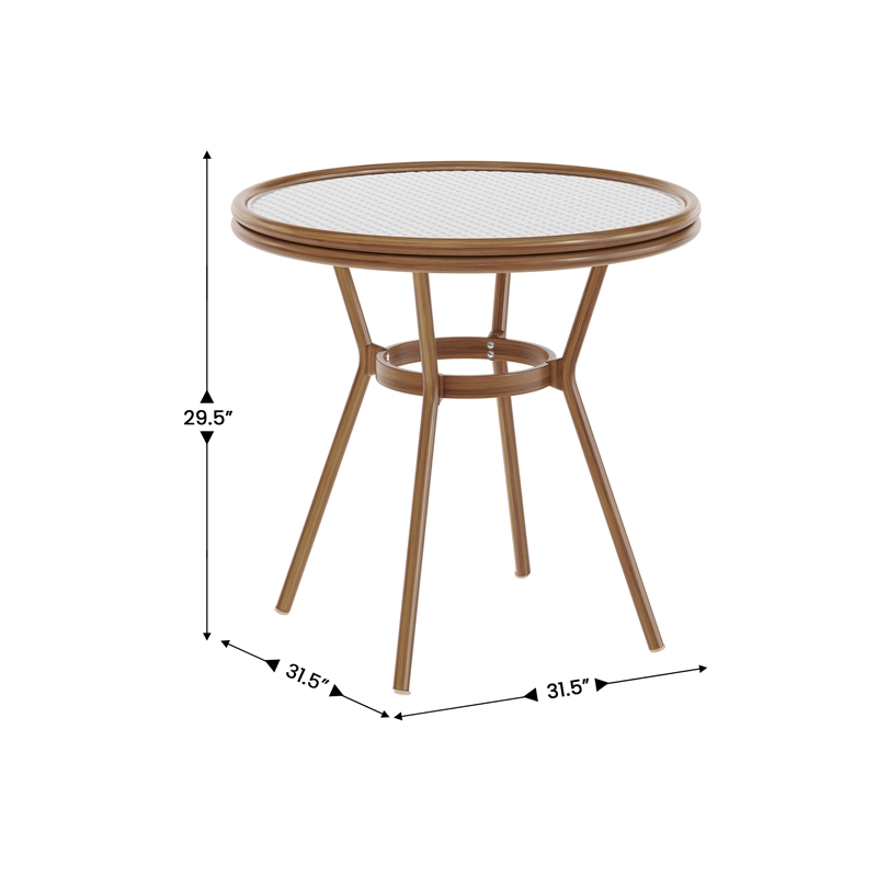 Indoor/Outdoor Commercial Glass Top Bistro Table in White/Gray