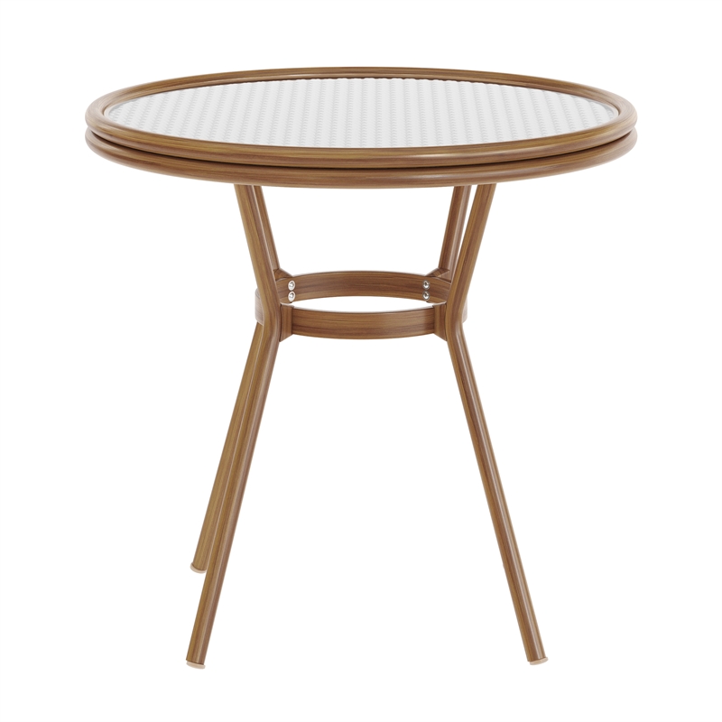 Indoor/Outdoor Commercial Glass Top Bistro Table in White/Gray