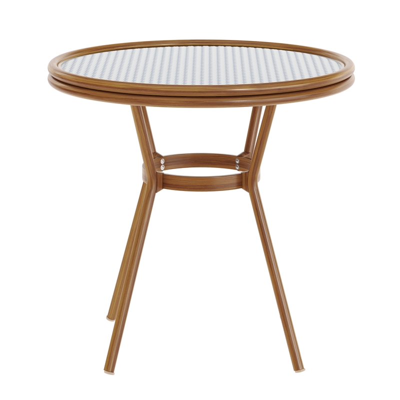 Indoor/Outdoor Commercial Glass Top Bistro Table in White/Navy