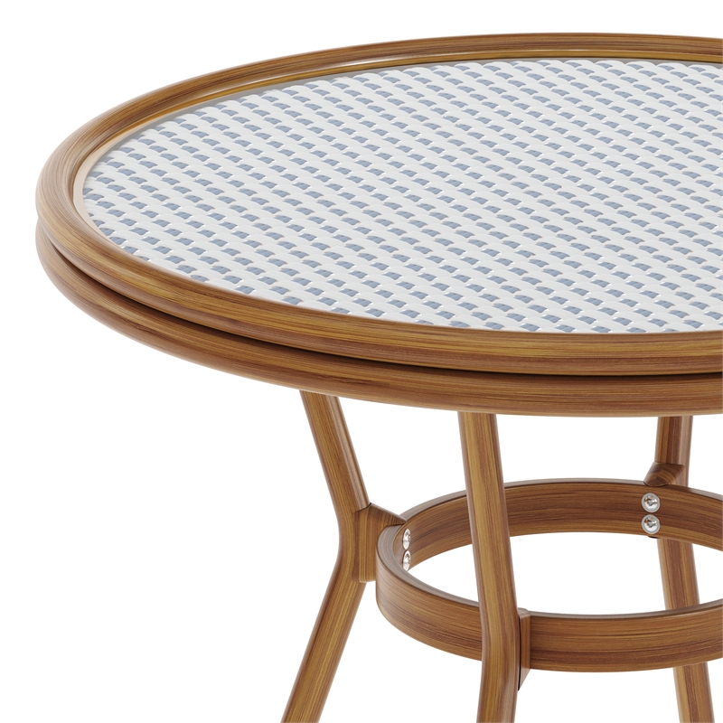 Indoor/Outdoor Commercial Glass Top Bistro Table in White/Navy