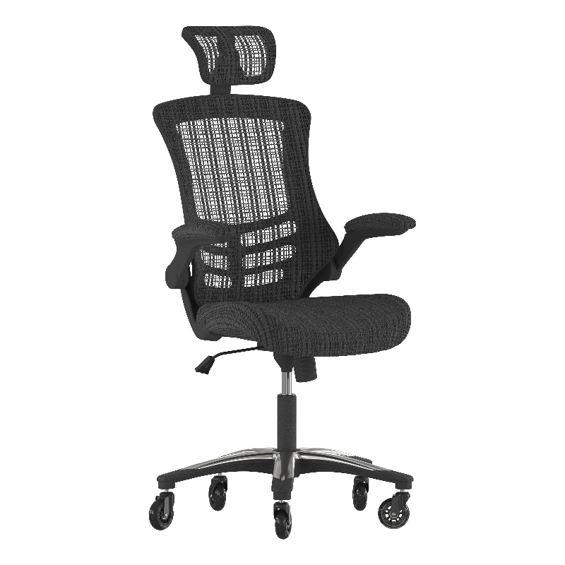 Ergonomic Swivel Task Chair with Roller Wheels & Flip Up Arms - Black Mesh