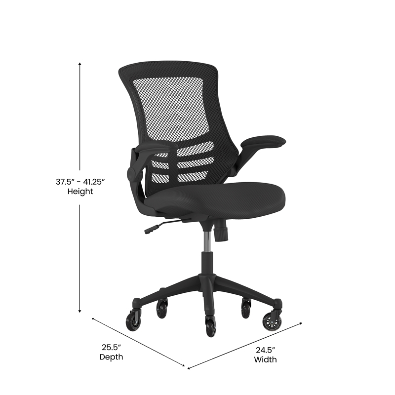 Ergonomic Swivel Task Chair with Roller Wheels & Flip Up Arms - Black Mesh