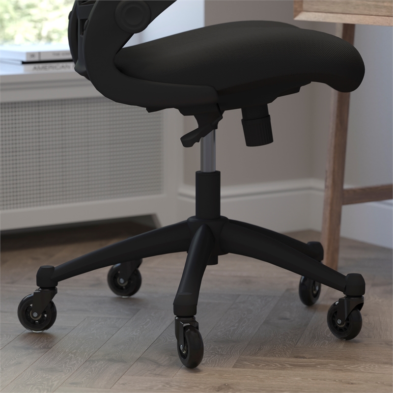Ergonomic Swivel Task Chair with Roller Wheels & Flip Up Arms - Black Mesh