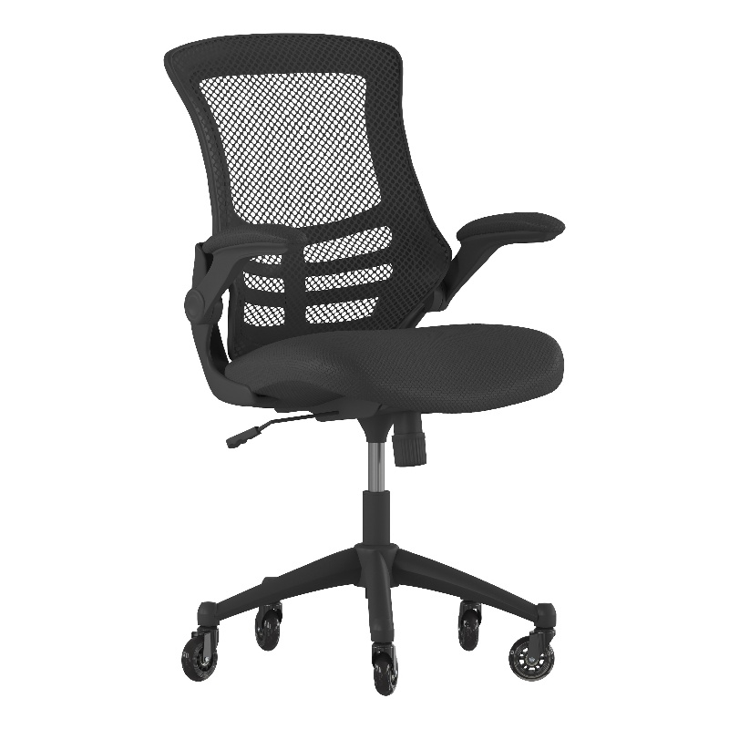 Ergonomic Swivel Task Chair with Roller Wheels & Flip Up Arms - Black Mesh