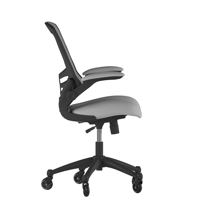 Ergonomic Swivel Task Chair with Roller Wheels & Flip Up Arms - Gray Mesh