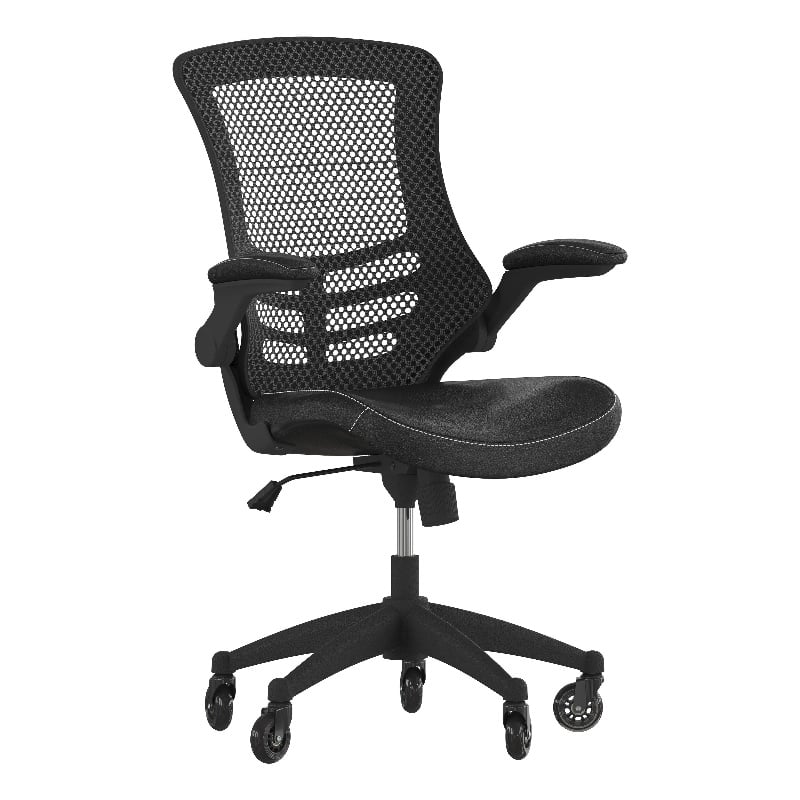 Ergonomic Swivel Task Chair with Roller Wheels & Flip Up Arms-Black LeatherSoft