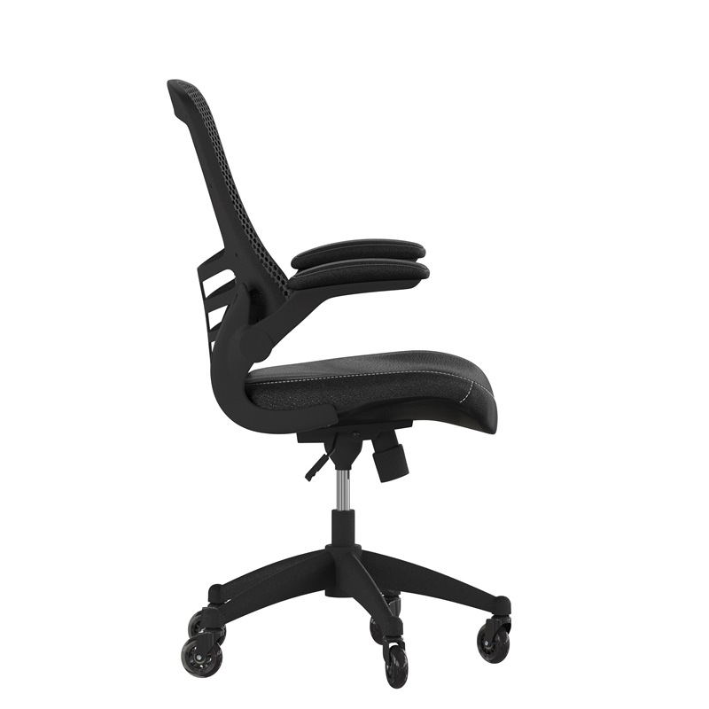 Ergonomic Swivel Task Chair with Roller Wheels & Flip Up Arms-Black LeatherSoft