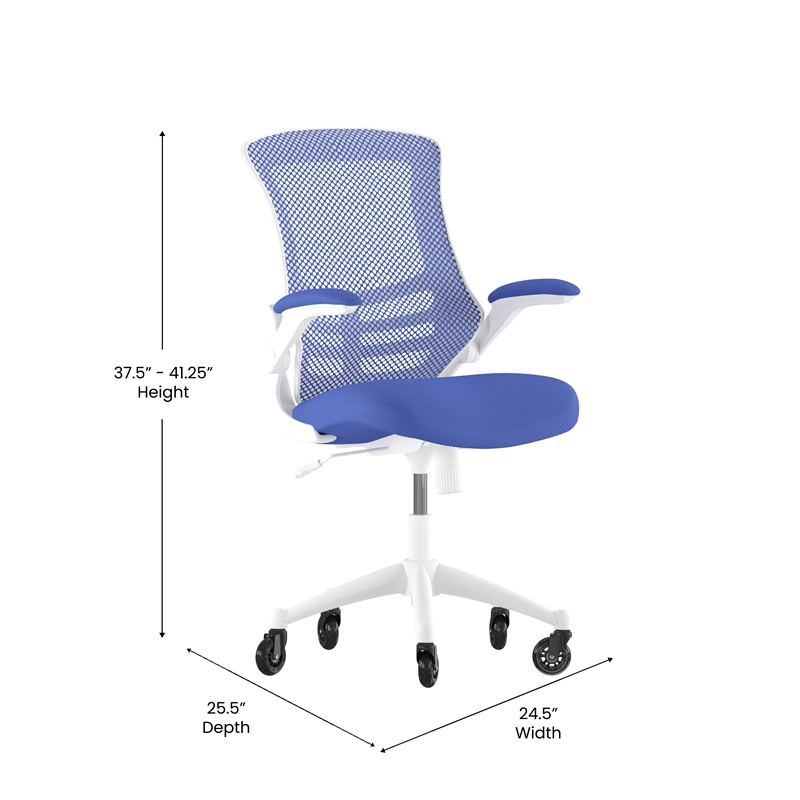 Ergonomic Swivel Task Chair with Roller Wheels & Flip Up Arms - Blue Mesh