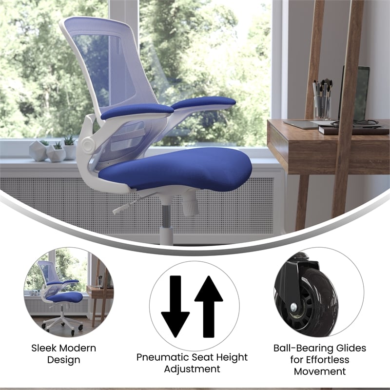 Ergonomic Swivel Task Chair with Roller Wheels & Flip Up Arms - Blue Mesh