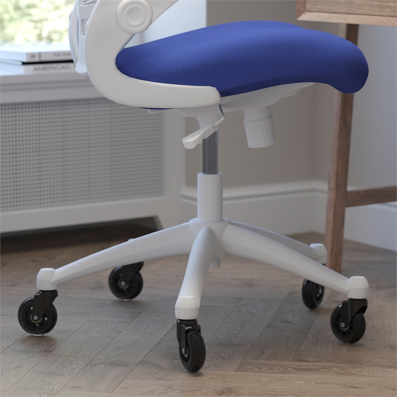 Ergonomic Swivel Task Chair with Roller Wheels & Flip Up Arms - Blue Mesh