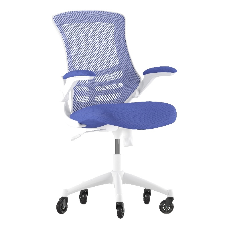 Ergonomic Swivel Task Chair with Roller Wheels & Flip Up Arms - Blue Mesh