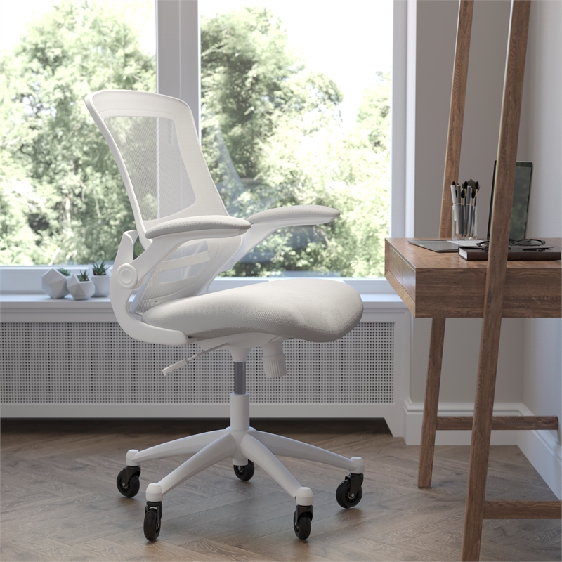 Ergonomic Swivel Task Chair with Roller Wheels & Flip Up Arms - Gray Mesh