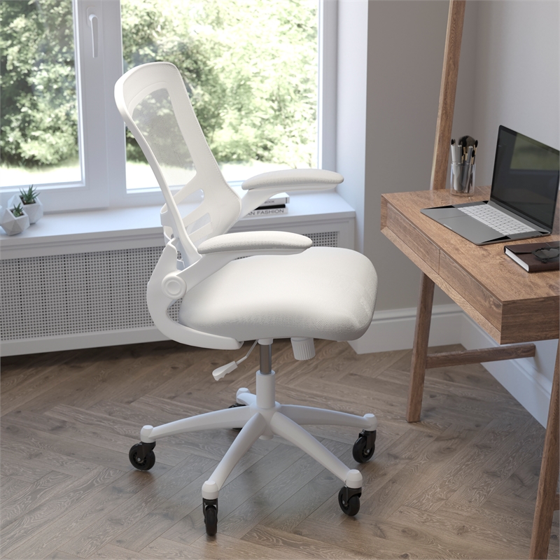 Ergonomic Swivel Task Chair with Roller Wheels & Flip Up Arms - Gray Mesh