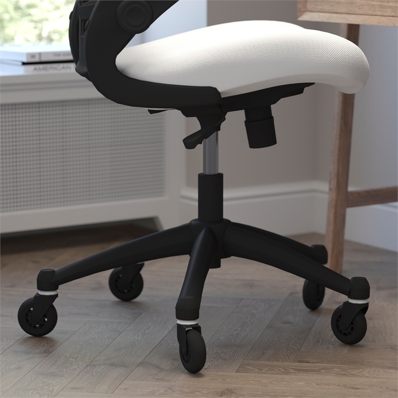 Ergonomic Swivel Task Chair with Roller Wheels & Flip Up Arms - White Mesh