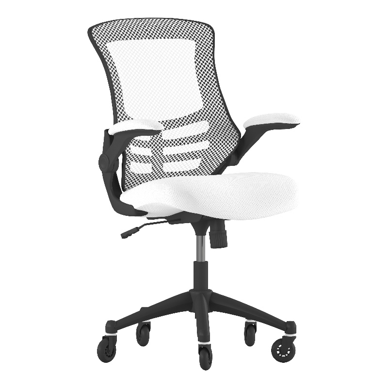 Ergonomic Swivel Task Chair with Roller Wheels & Flip Up Arms - White Mesh