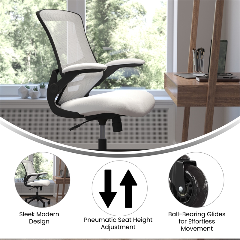 Ergonomic Swivel Task Chair with Roller Wheels & Flip Up Arms - White Mesh