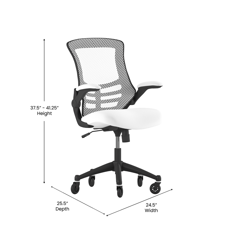 Ergonomic Swivel Task Chair with Roller Wheels & Flip Up Arms - White Mesh