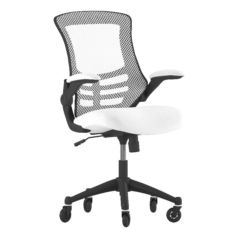 Ergonomic Swivel Task Chair with Roller Wheels & Flip Up Arms - White Mesh