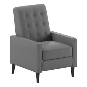 Pushback Recliner with Button Tufted Back in Light Gray LeatherSoft Upholstery