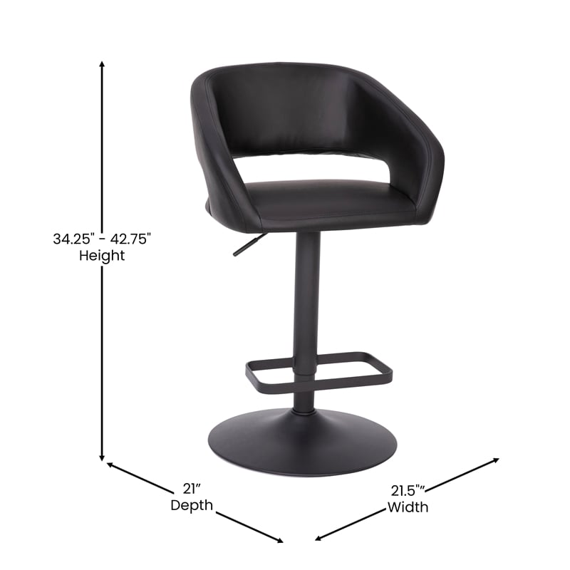Black Vinyl Adjustable Height Barstool with Rounded Mid-Back and Black Base