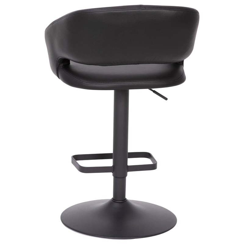 Black Vinyl Adjustable Height Barstool with Rounded Mid-Back and Black Base