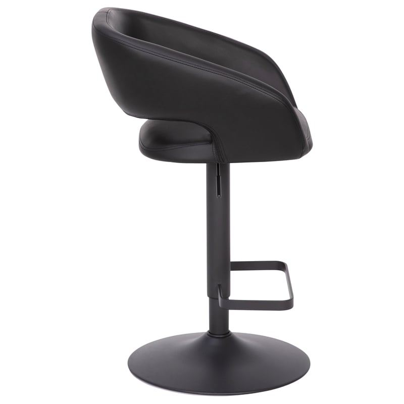 Black Vinyl Adjustable Height Barstool with Rounded Mid-Back and Black Base