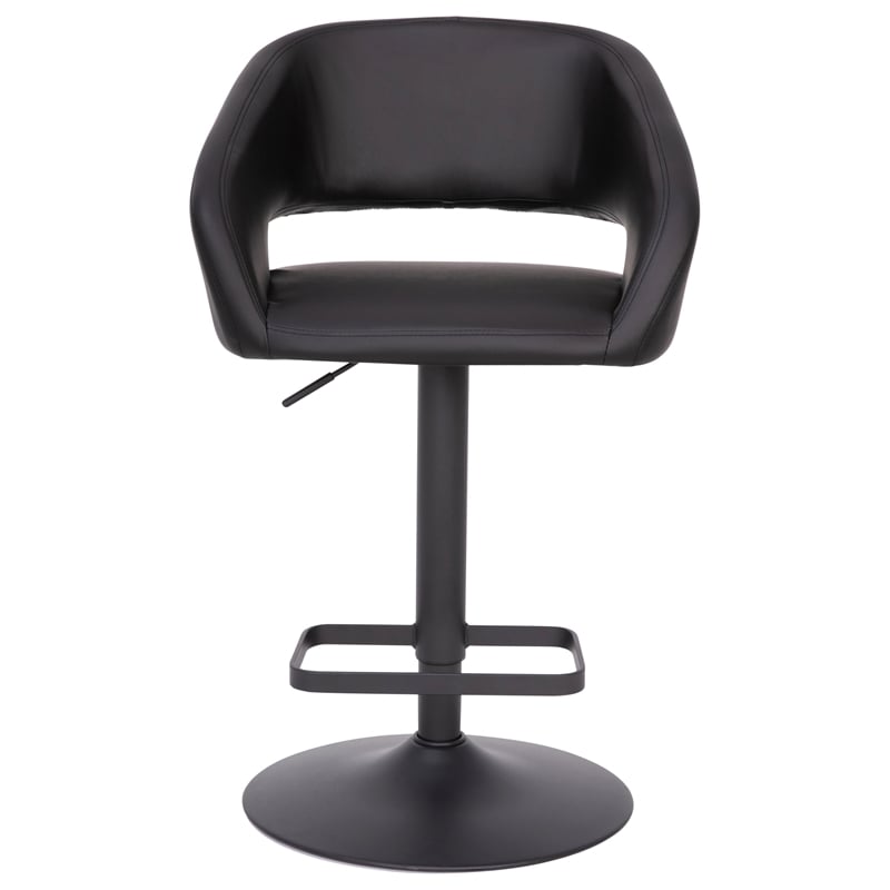 Black Vinyl Adjustable Height Barstool with Rounded Mid-Back and Black Base