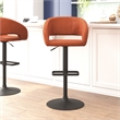 Cognac Vinyl Adjustable Height Barstool with Rounded Mid-Back and Black Base