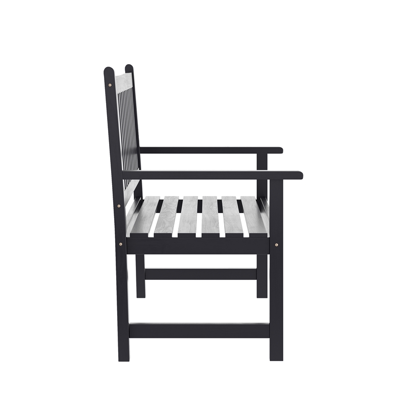 Commercial Indoor/Outdoor 2-Person Patio Acacia Wood Bench Loveseat in Black