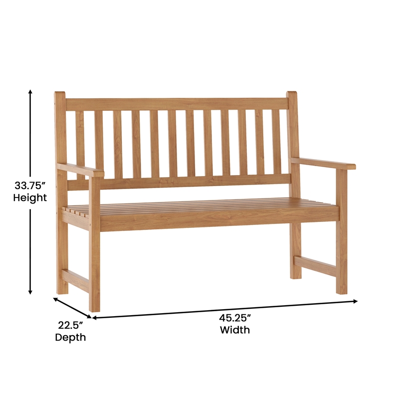 Commercial Indoor/Outdoor 2-Person Patio Acacia Wood Bench Loveseat in Brown