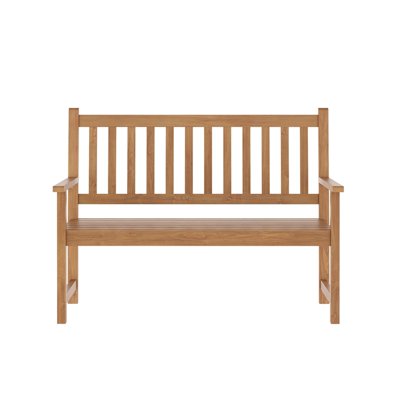 Commercial Indoor/Outdoor 2-Person Patio Acacia Wood Bench Loveseat in Brown