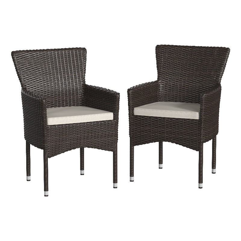 Indoor/Outdoor Espresso Wicker Wrapped Steel Frame Patio Chairs & Cream Cushions