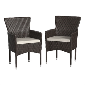 Indoor/Outdoor Espresso Wicker Wrapped Steel Frame Patio Chairs & Cream Cushions