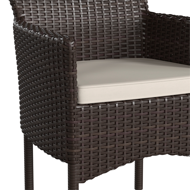 Indoor/Outdoor Espresso Wicker Wrapped Steel Frame Patio Chairs & Cream Cushions
