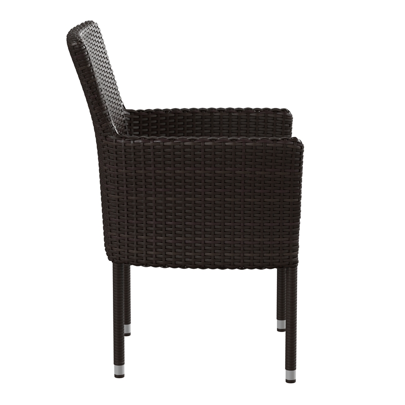 Indoor/Outdoor Espresso Wicker Wrapped Steel Frame Patio Chairs & Cream Cushions
