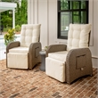 Indoor/Outdoor Wicker Rattan Recliner with Flip-Up Side Table in Beige & Brown