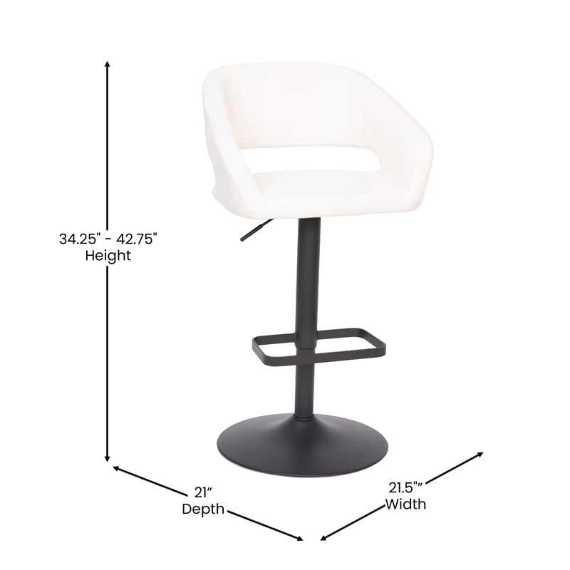 White Vinyl Adjustable Height Barstool with Rounded Mid-Back and Black Base