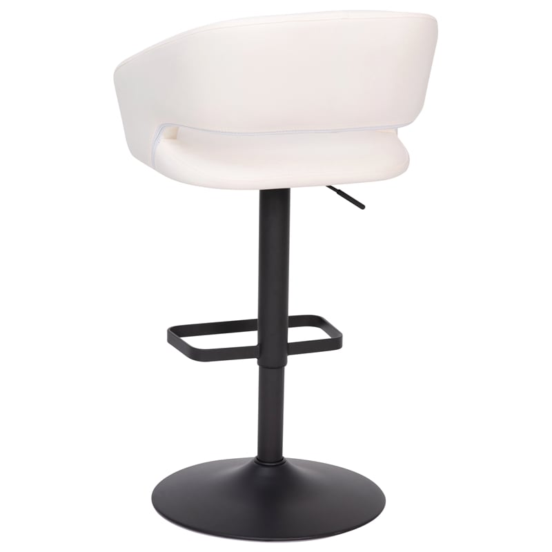 White Vinyl Adjustable Height Barstool with Rounded Mid-Back and Black Base