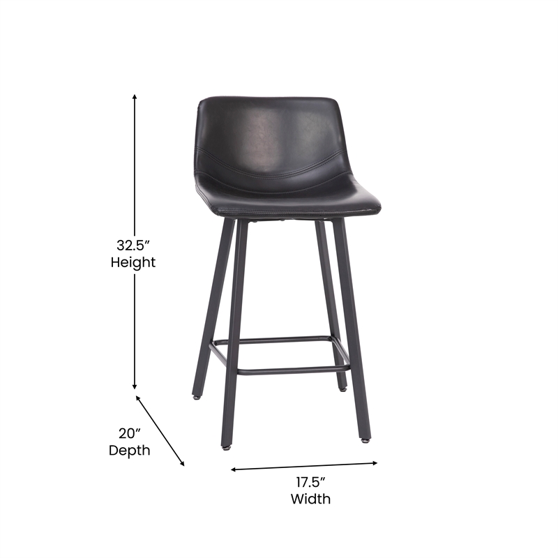 Set of 2 Commercial Armless Metal Counter Stools - Black LeatherSoft