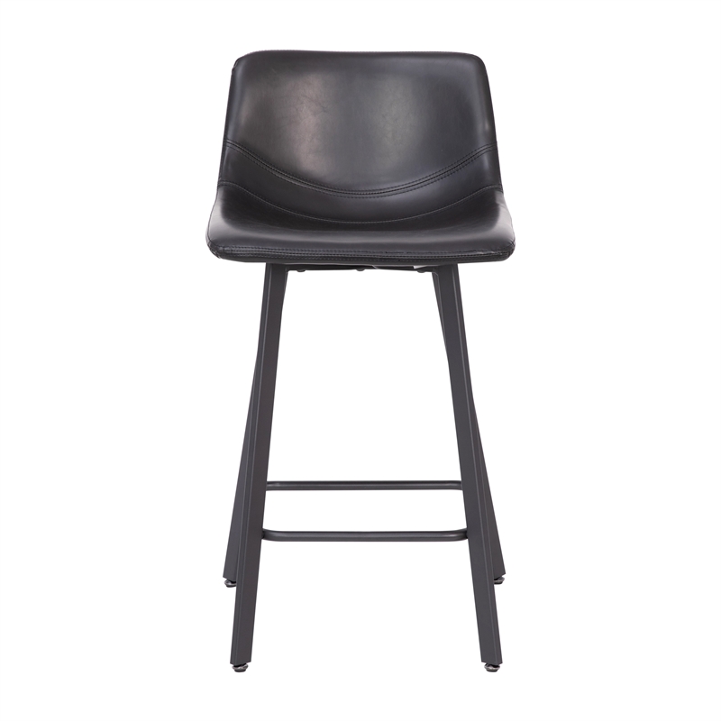 Set of 2 Commercial Armless Metal Counter Stools - Black LeatherSoft