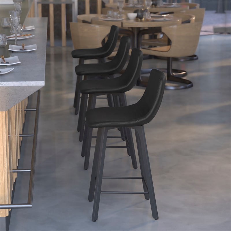 Set of 2 Commercial Armless Metal Counter Stools - Black LeatherSoft