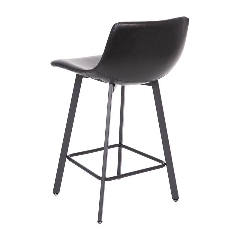 Set of 2 Commercial Armless Metal Counter Stools - Black LeatherSoft