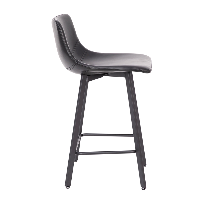 Set of 2 Commercial Armless Metal Counter Stools - Black LeatherSoft