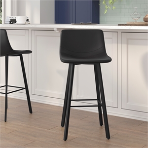 Set of 2 Commercial Indoor Armless Iron Barstools - Black LeatherSoft