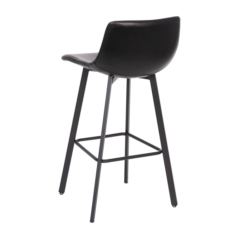 Set of 2 Commercial Indoor Armless Iron Barstools - Black LeatherSoft