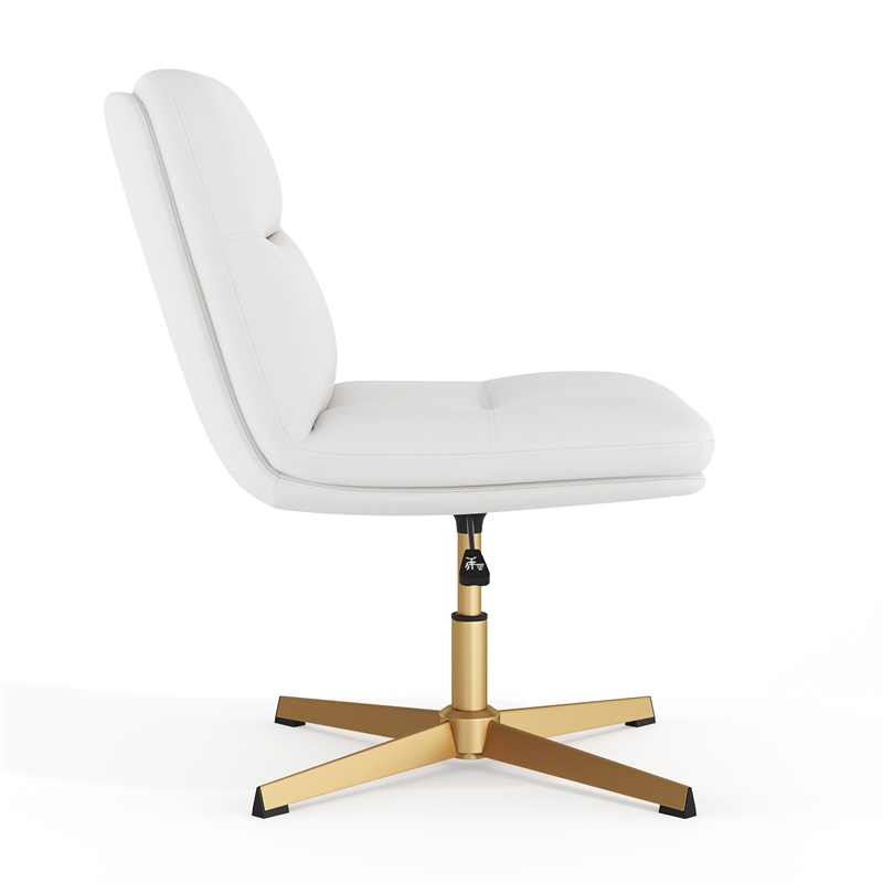 Commercial Mid-Back Padded LeatherSoft Swivel Office Chair in White/Gold