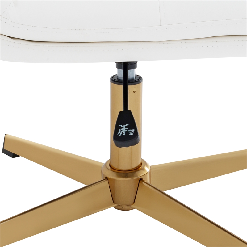 Commercial Mid-Back Padded LeatherSoft Swivel Office Chair in White/Gold