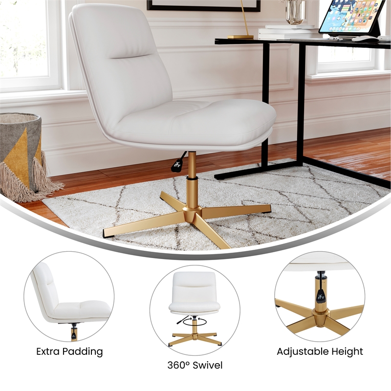 Commercial Mid-Back Padded LeatherSoft Swivel Office Chair in White/Gold