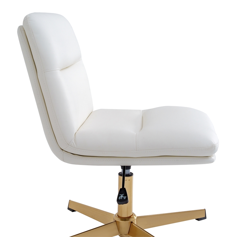 Commercial Mid-Back Padded LeatherSoft Swivel Office Chair in White/Gold