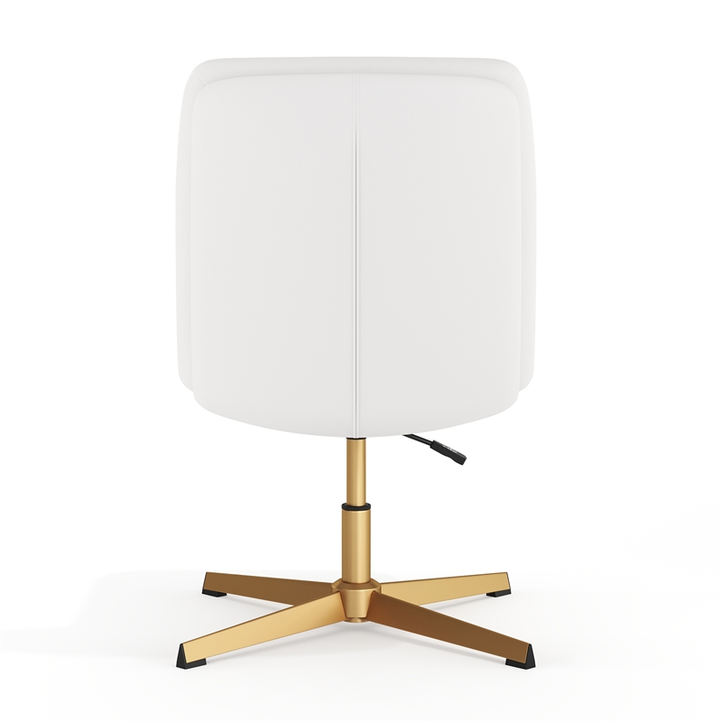 Commercial Mid-Back Padded LeatherSoft Swivel Office Chair in White/Gold
